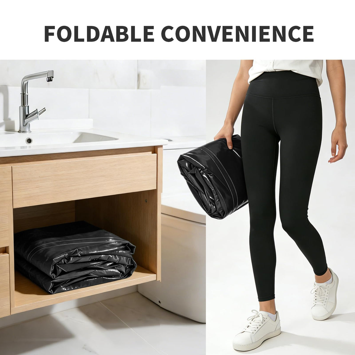 Inflatoast bathtub includes cover and drain hose for easy cleanup.