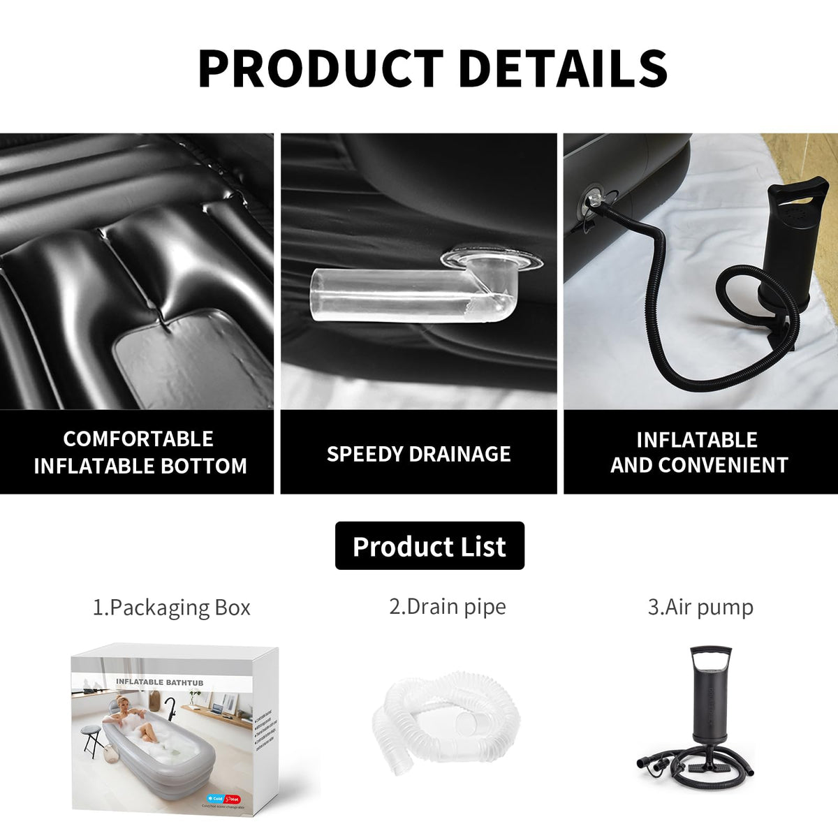Inflatoast bathtub efficiently deflates and stores in a small space.