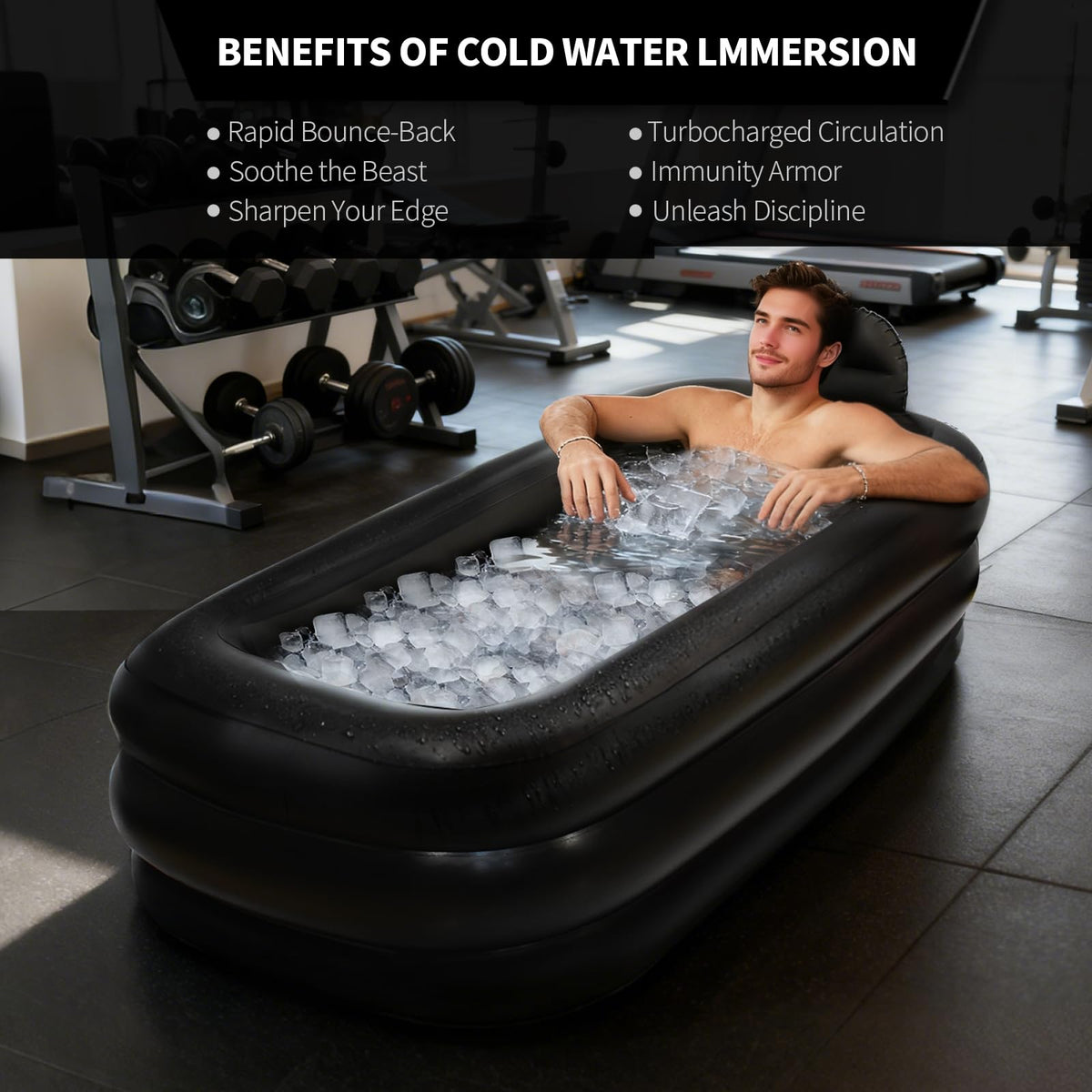 Inflatoast bathtub full-body support with deep soaking depth.