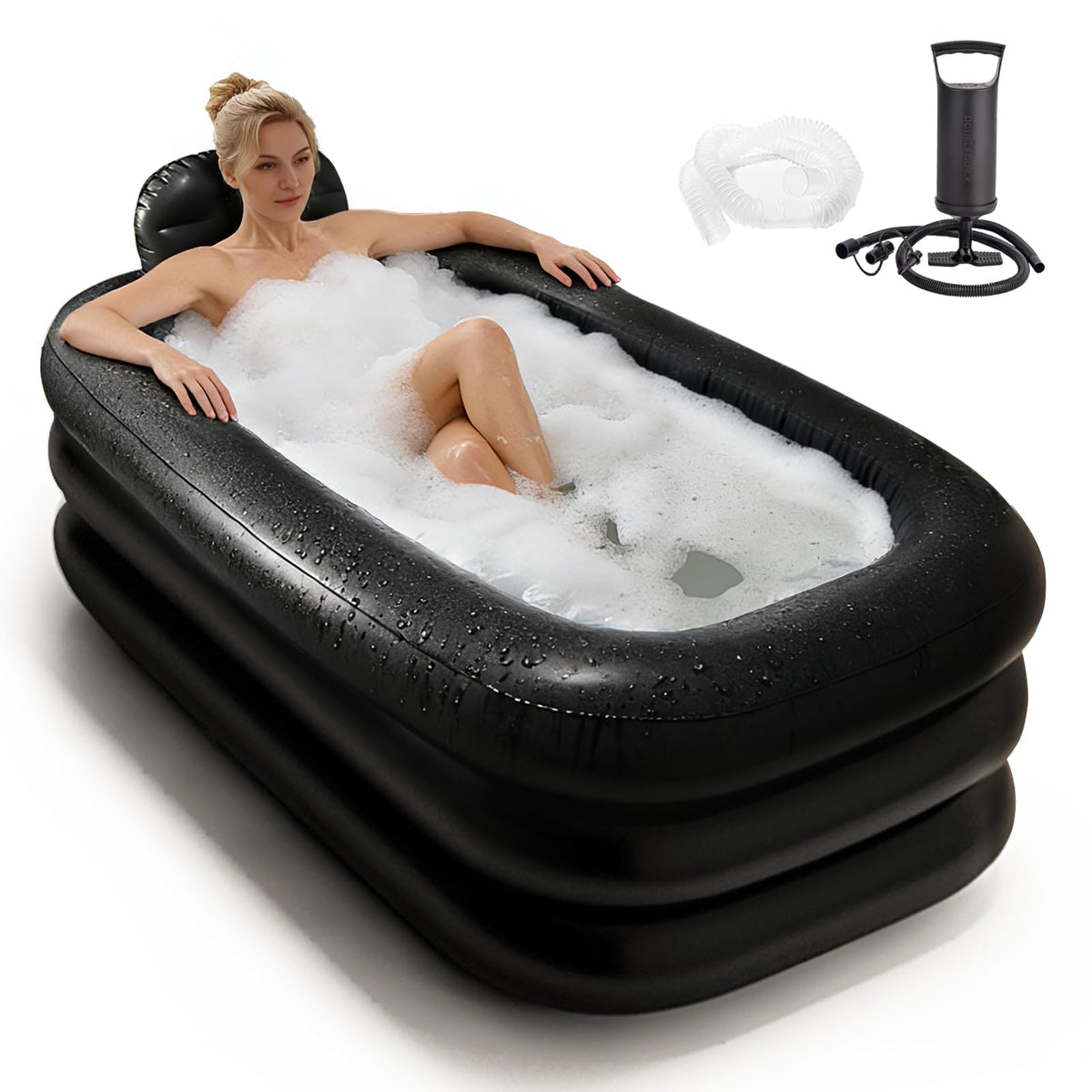 Inflatoast bathtub setup with Pro Pump for fast inflation.