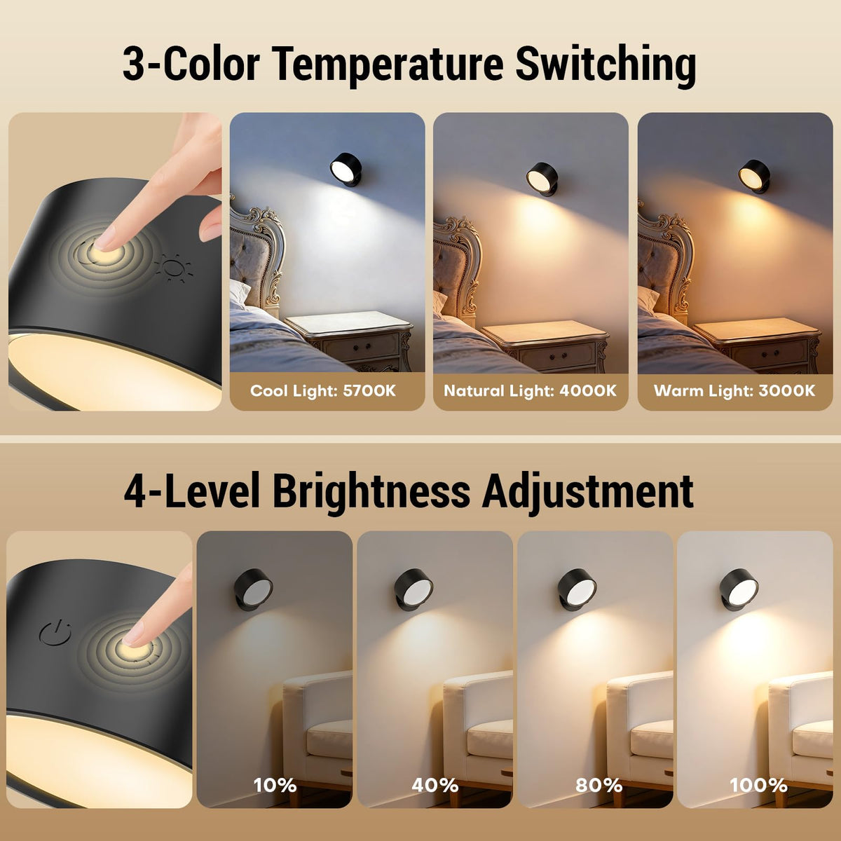 InfraRay 360-degree rotate wall sconce allows precise light direction.