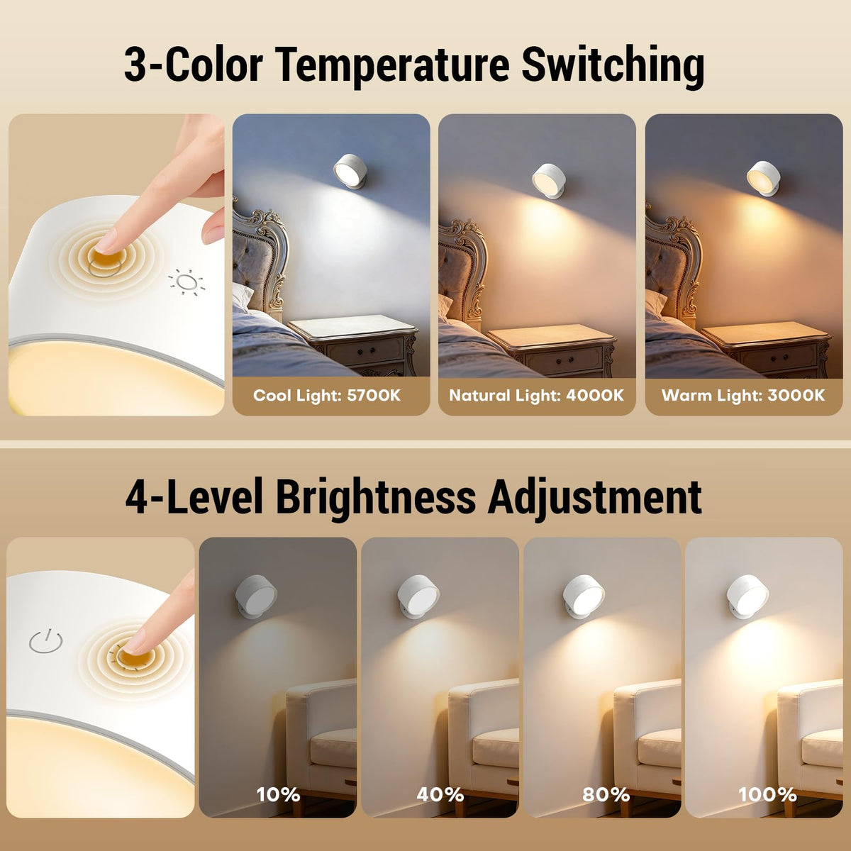 InfraRay wall light with remote and touch control for easy bedside adjustments.