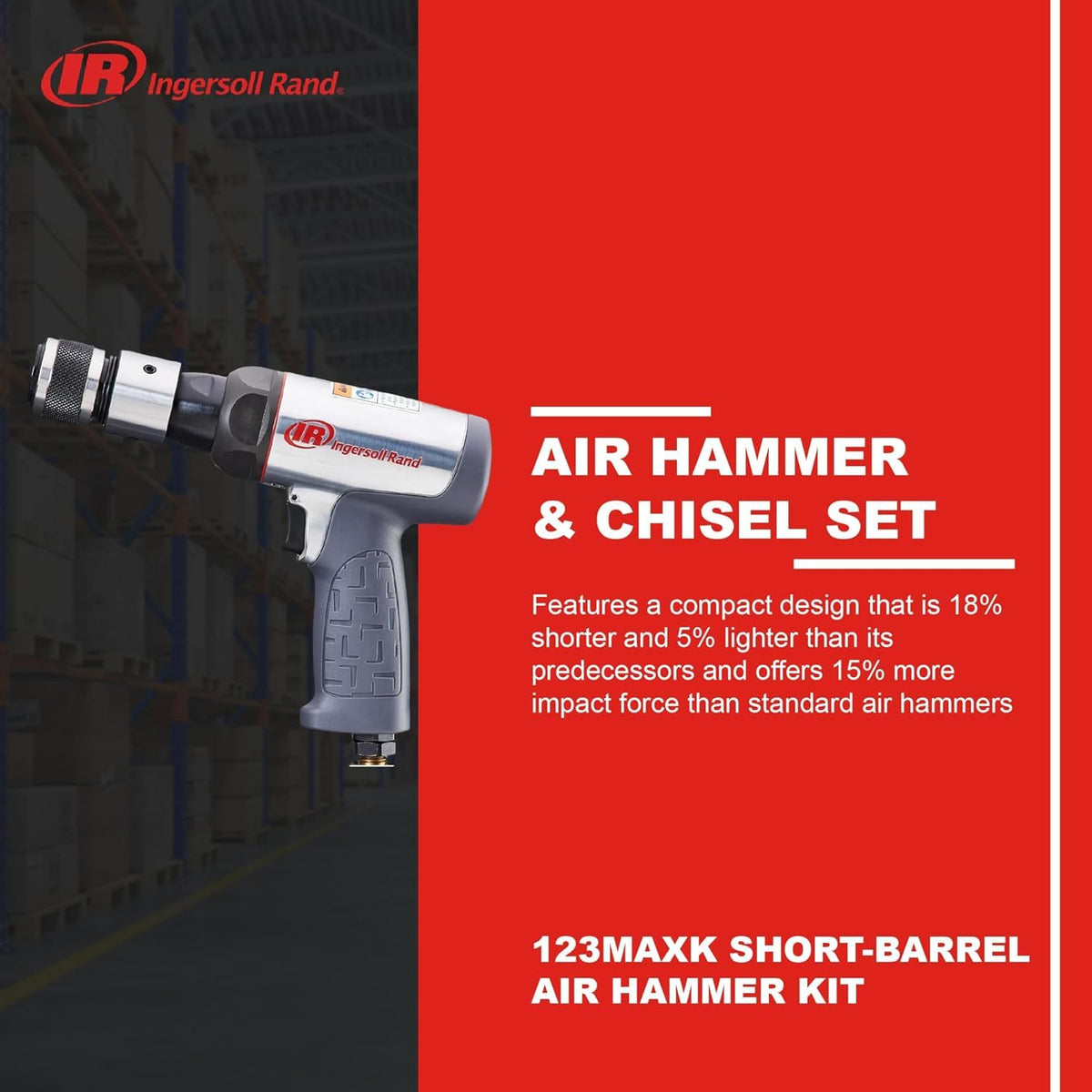 Ingersoll Rand 123MAXK quick-change retainer enables fast chisel swaps during jobs.