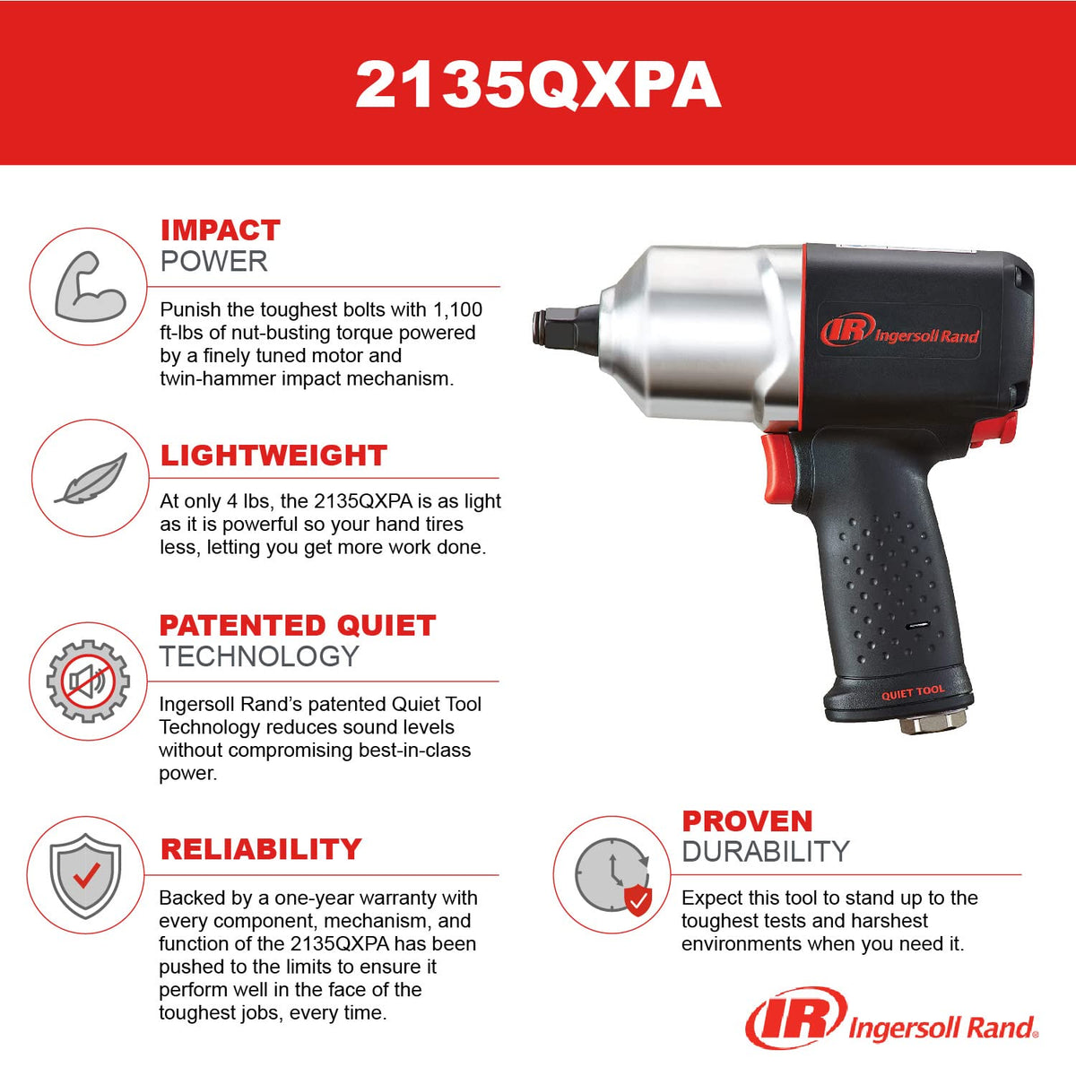 Ingersoll Rand 2135QXPA rugged build designed for demanding environments.
