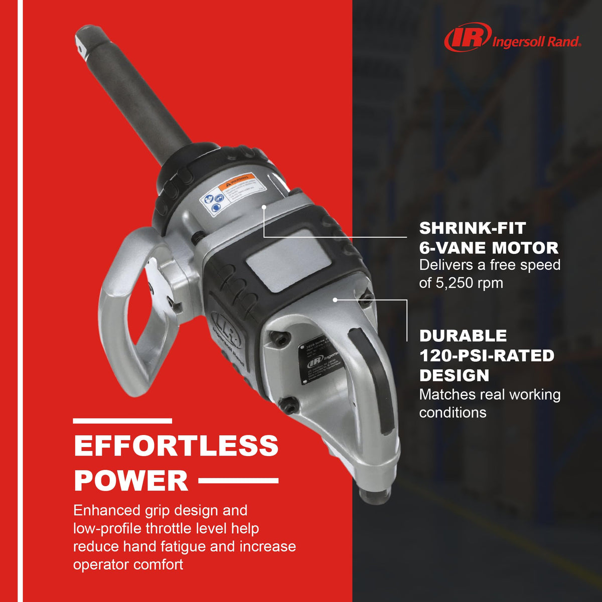 Ingersoll Rand 285B-6 metal housing withstands harsh worksite conditions.