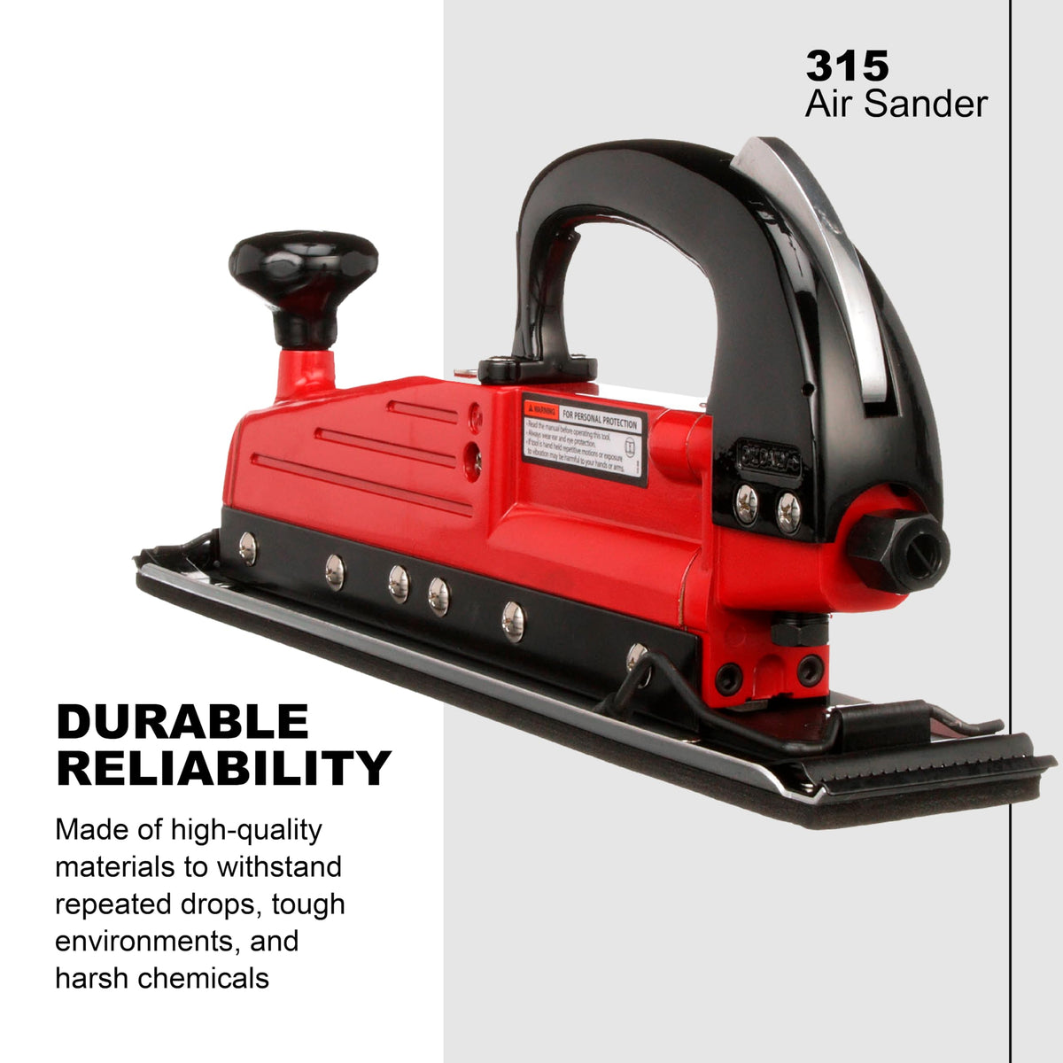 Ingersoll Rand 315 two-handle design highlights vibration control for smoother sanding.