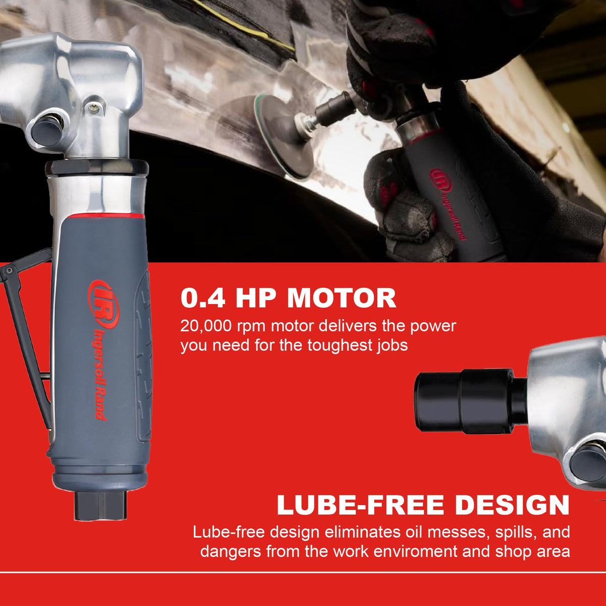 Ingersoll Rand 5102MAX lubefree design keeps the work area clean and mess-free.