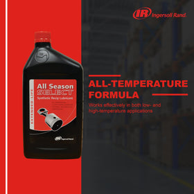 Ingersoll Rand temperature balance graphic shows all-season performance in heat and cold across compressors.