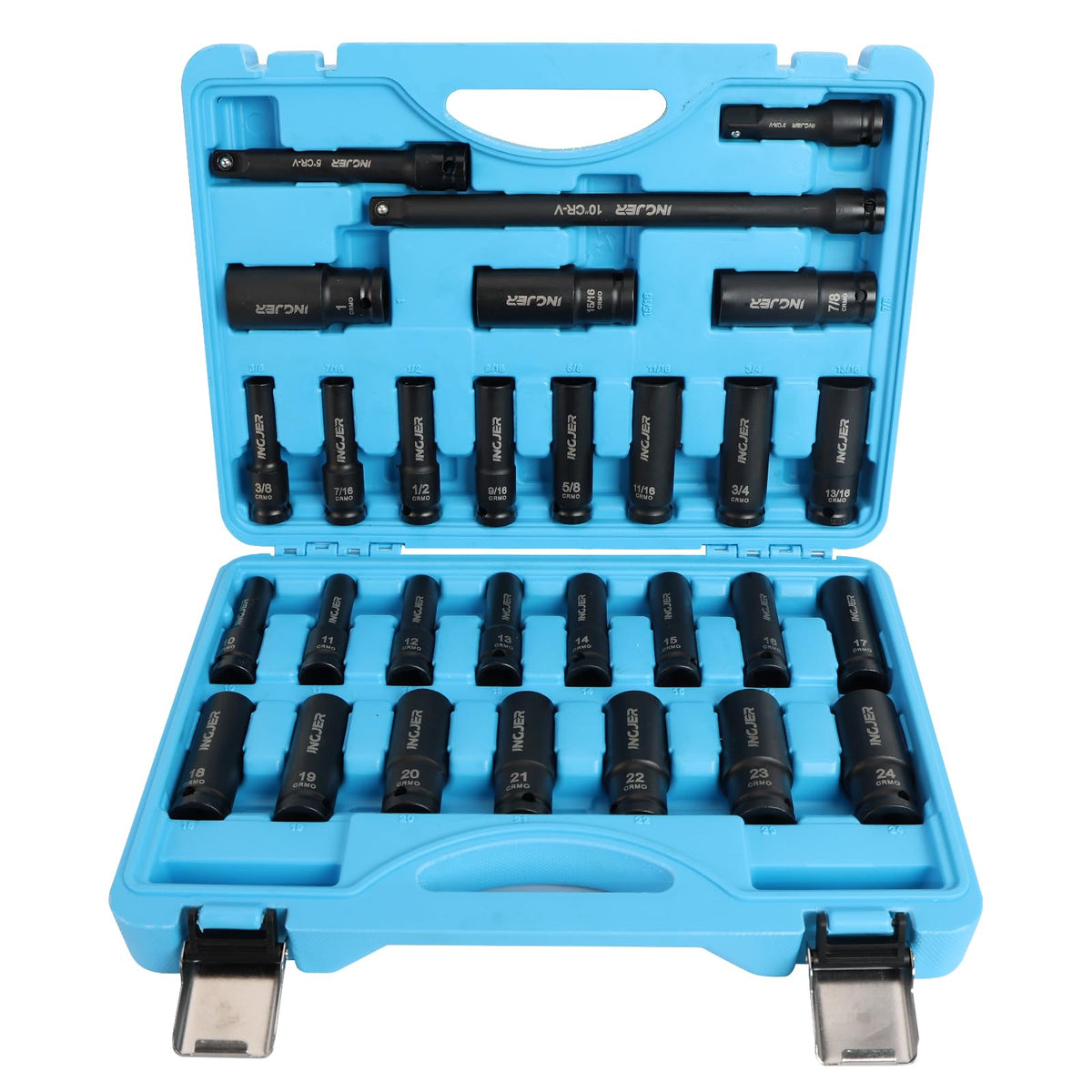 INGJER 29-piece socket set with extension bars for versatile auto repairs.