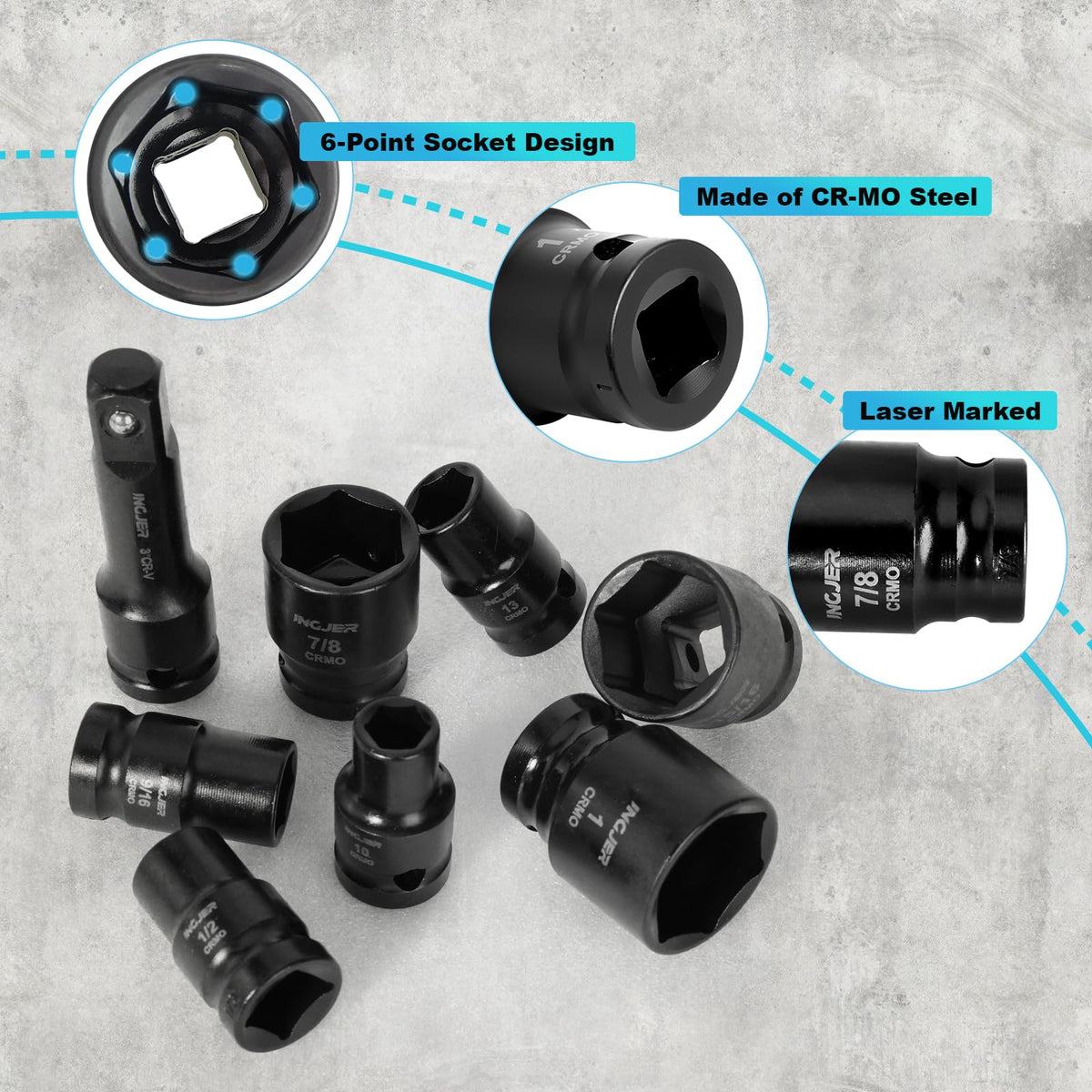 INGJER sockets feature clear size markings for quick identification