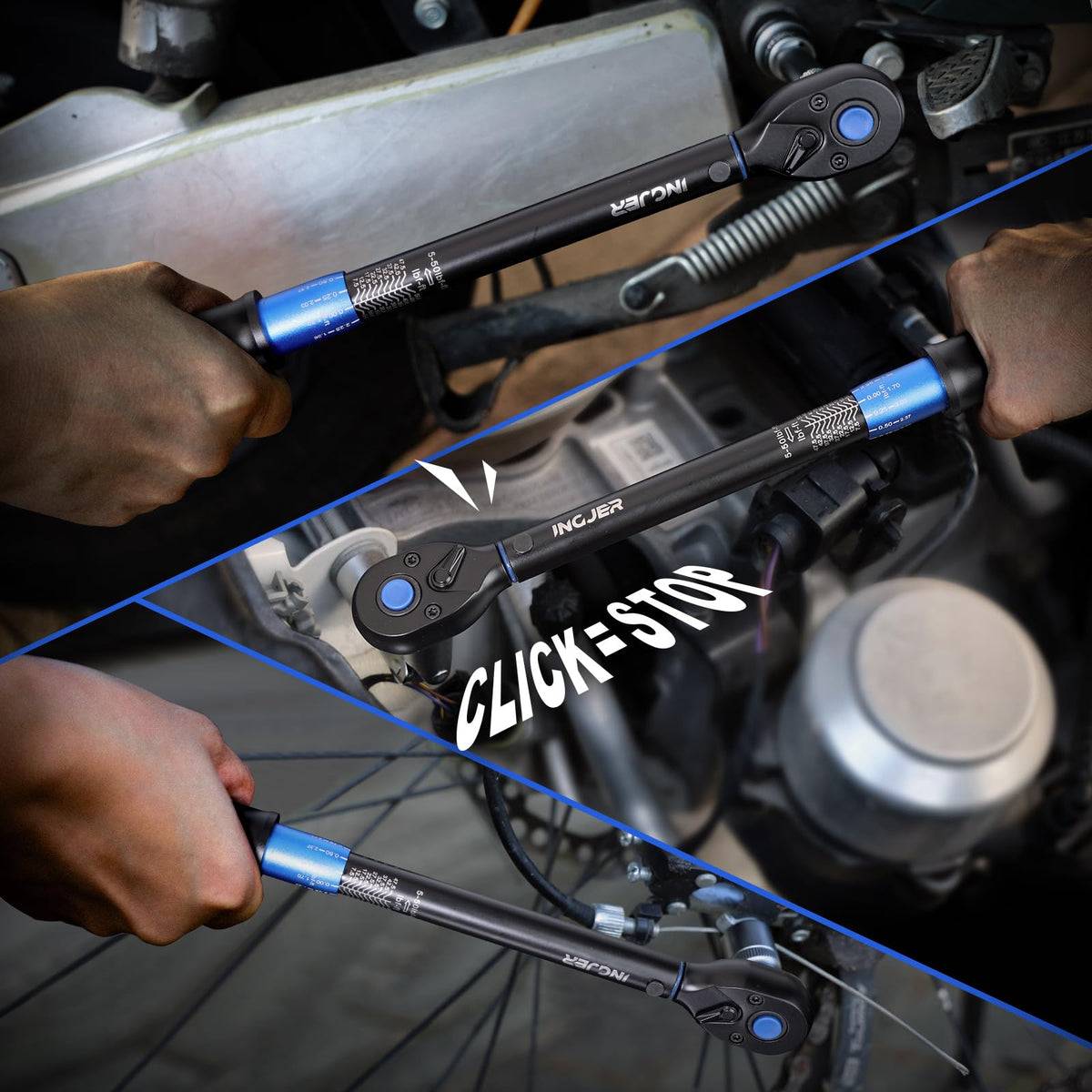 INGJER Upgrade 72-tooth gear torque wrench enables precise tightening in tight spaces.