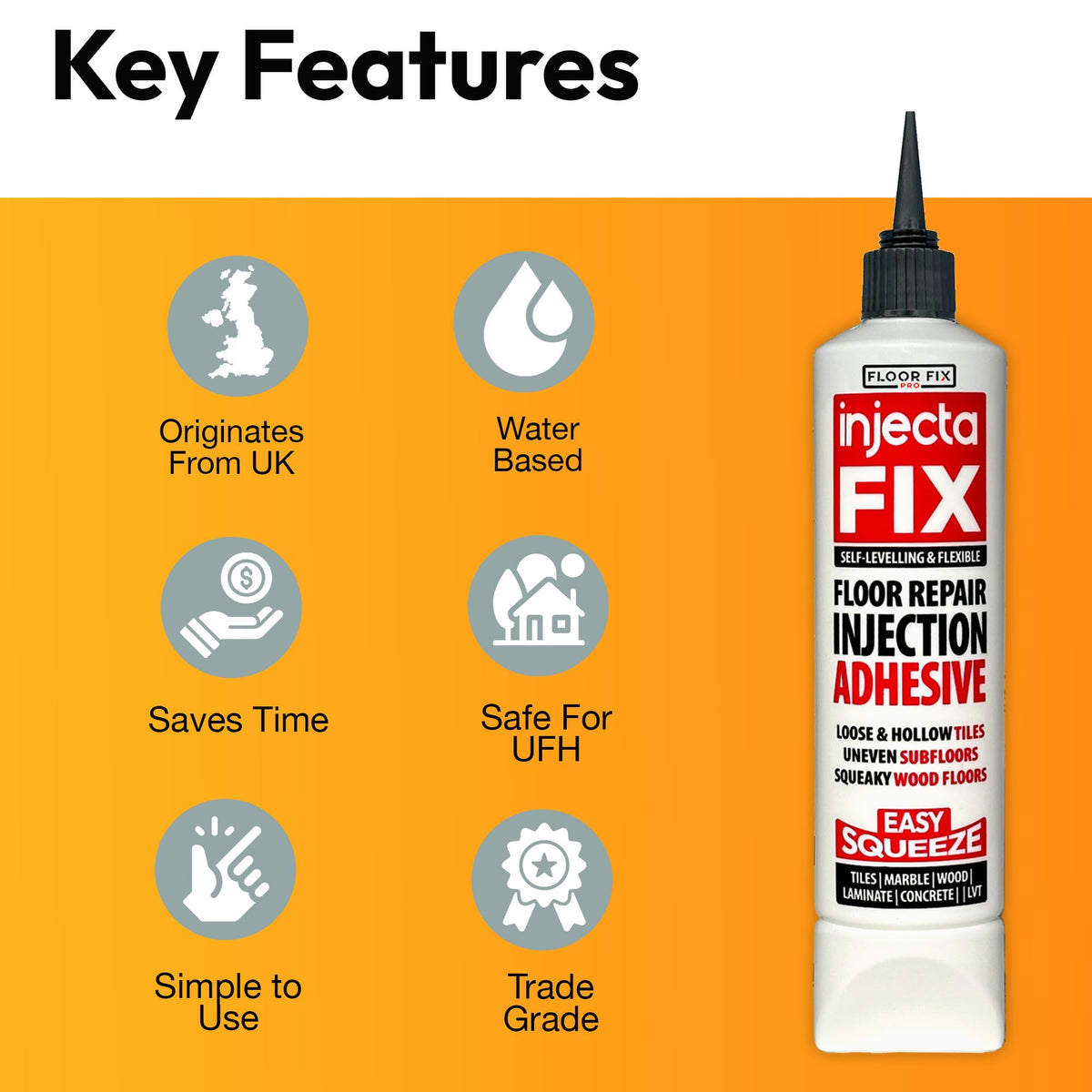 Injectafix Floor-Fix Pro hollow-tile-repair targets gaps for solid floors.