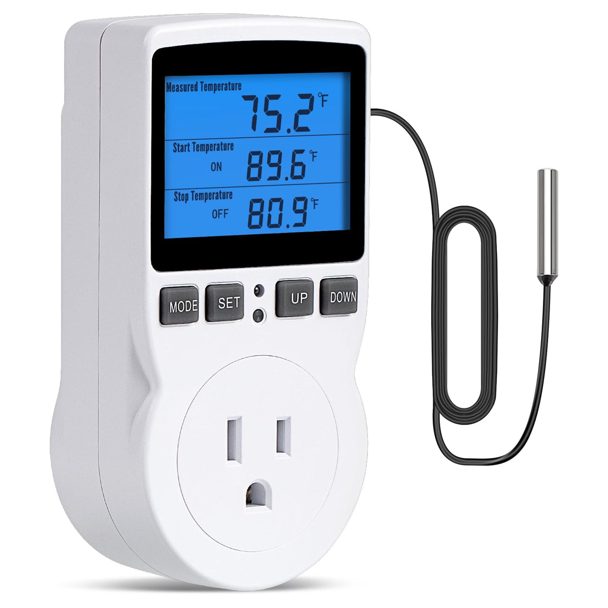 INKBIRDPLUS thermostat outlet front view for quick temperature control at a glance.