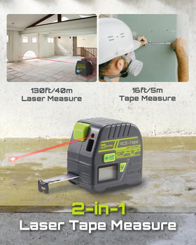 Inkerma 2-in-1 laser tape measure in laser mode extending 16ft for small-space layouts.
