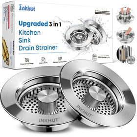 Inkhut 3in1 sink drain strainer demonstrates integrated stopper and catcher for smooth drainage.