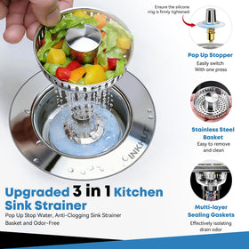 Inkhut stainless steel sink strainer basket highlights durable construction.