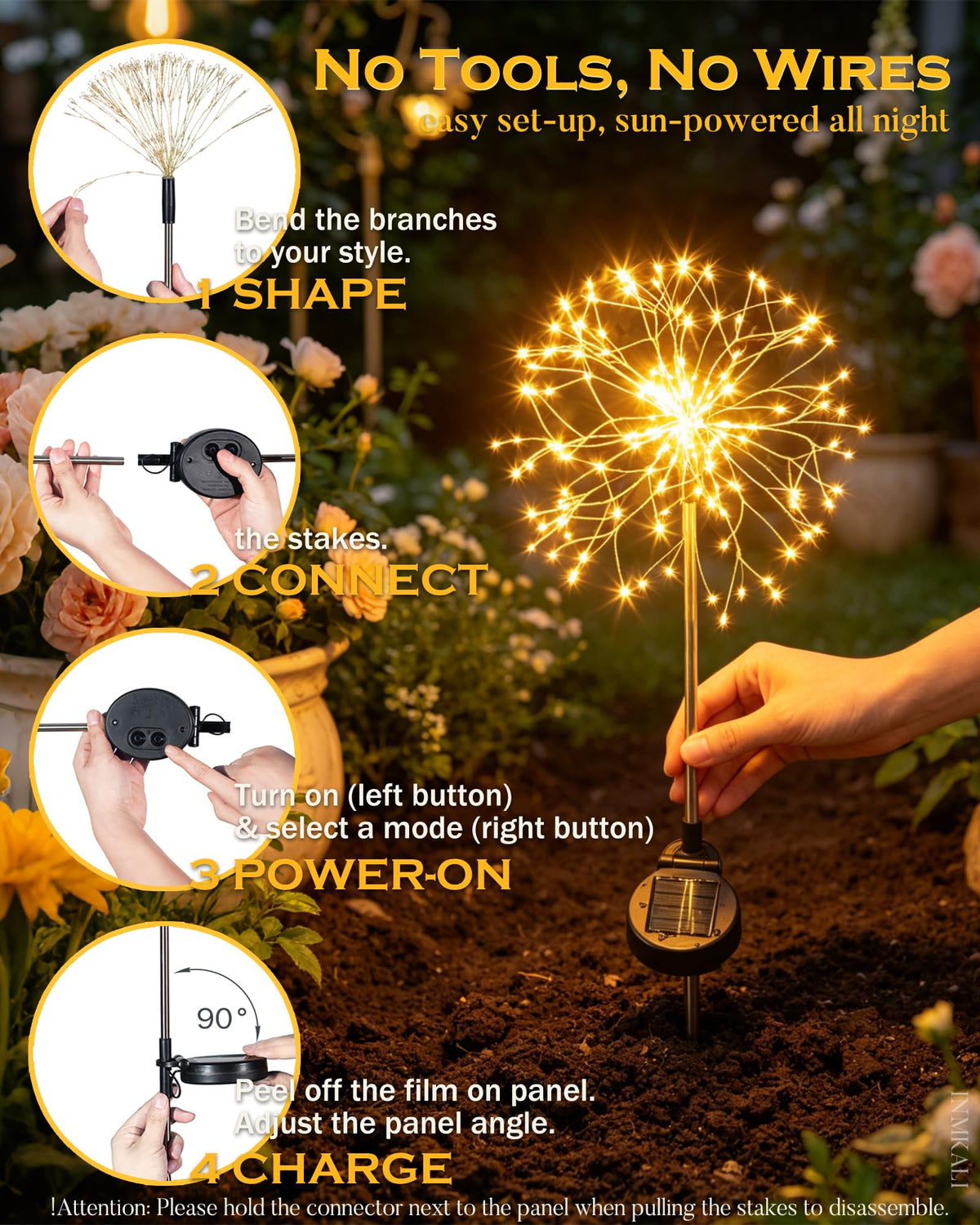 INMKALI gold-color wired design creates elegant, durable garden lighting.
