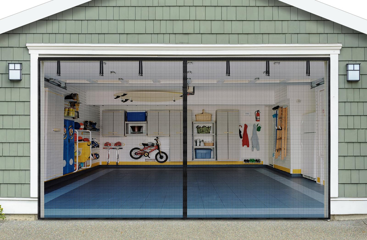 innhom magnetic garage screen for 2-car front view showing wide opening and seamless magnet closure