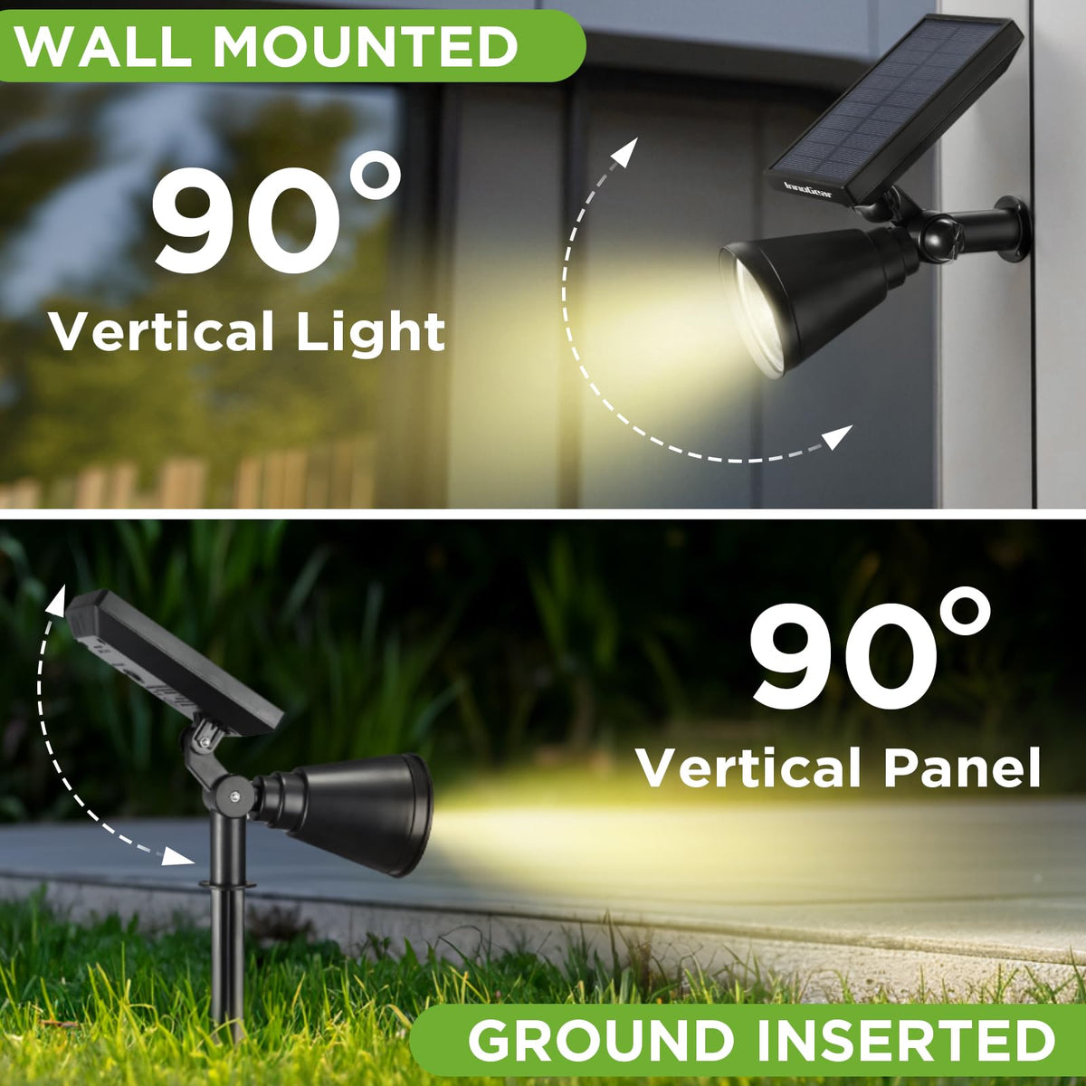InnoGear easy-installation supports ground stake or wall mounting.