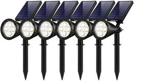 InnoGear solar light with adjustable panel stake illuminates pathways at dusk.