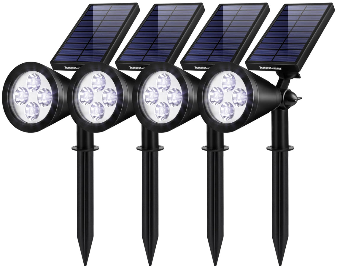 InnoGear solar spotlight on flagpole illuminates the flag for nighttime visibility.