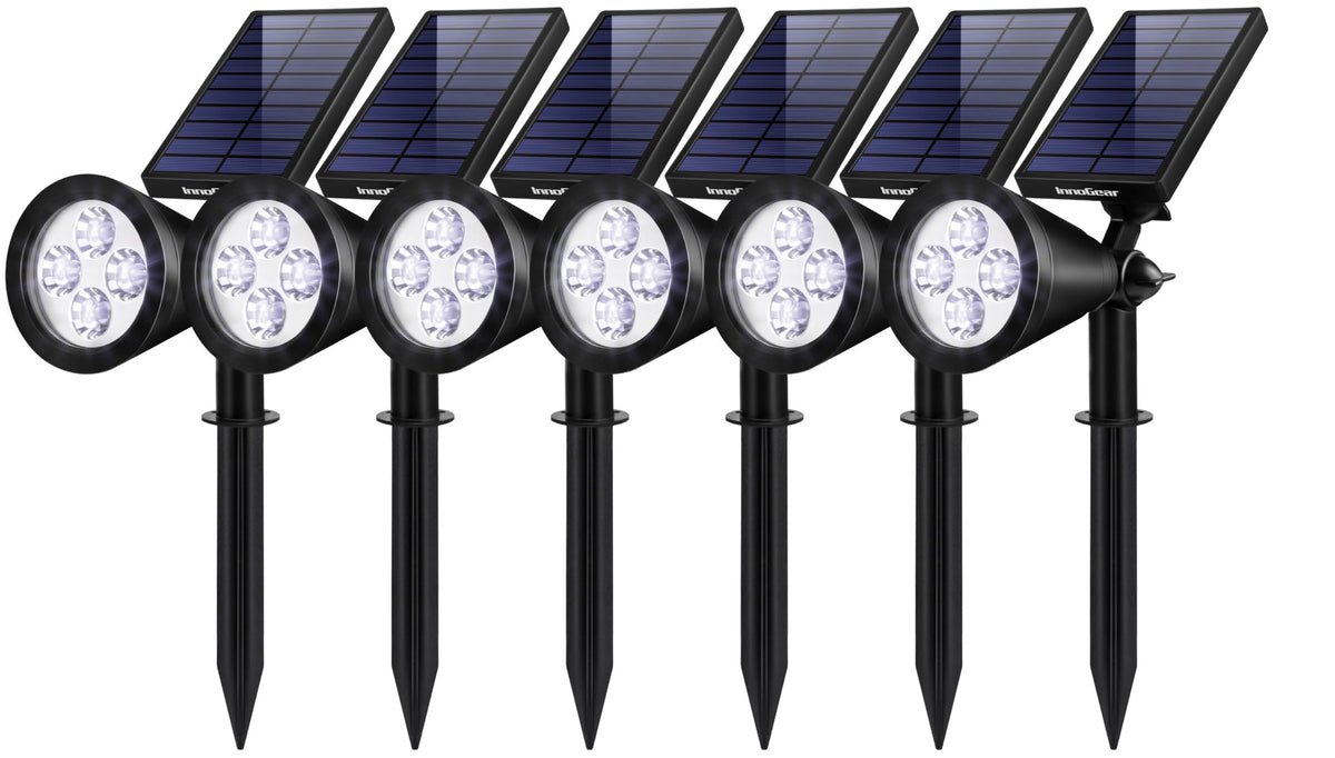 InnoGear solar lights illuminate the flag pole at night for enhanced curb appeal
