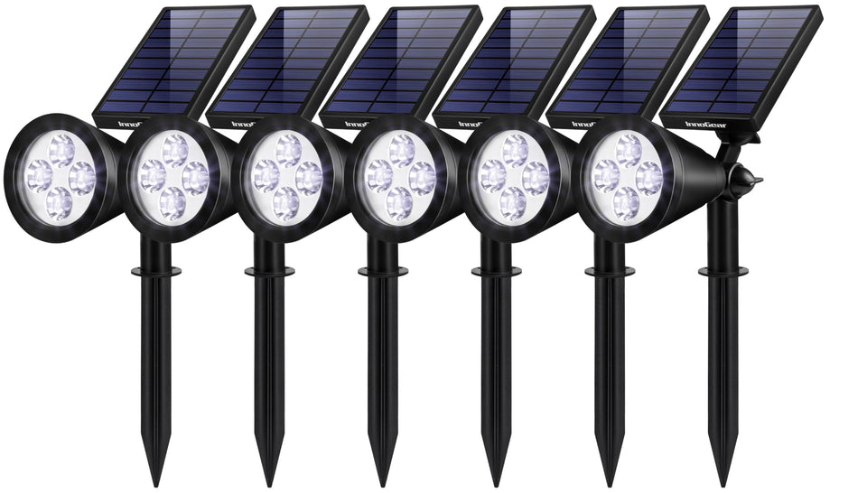 InnoGear solar lights illuminate the flag pole at night for enhanced curb appeal