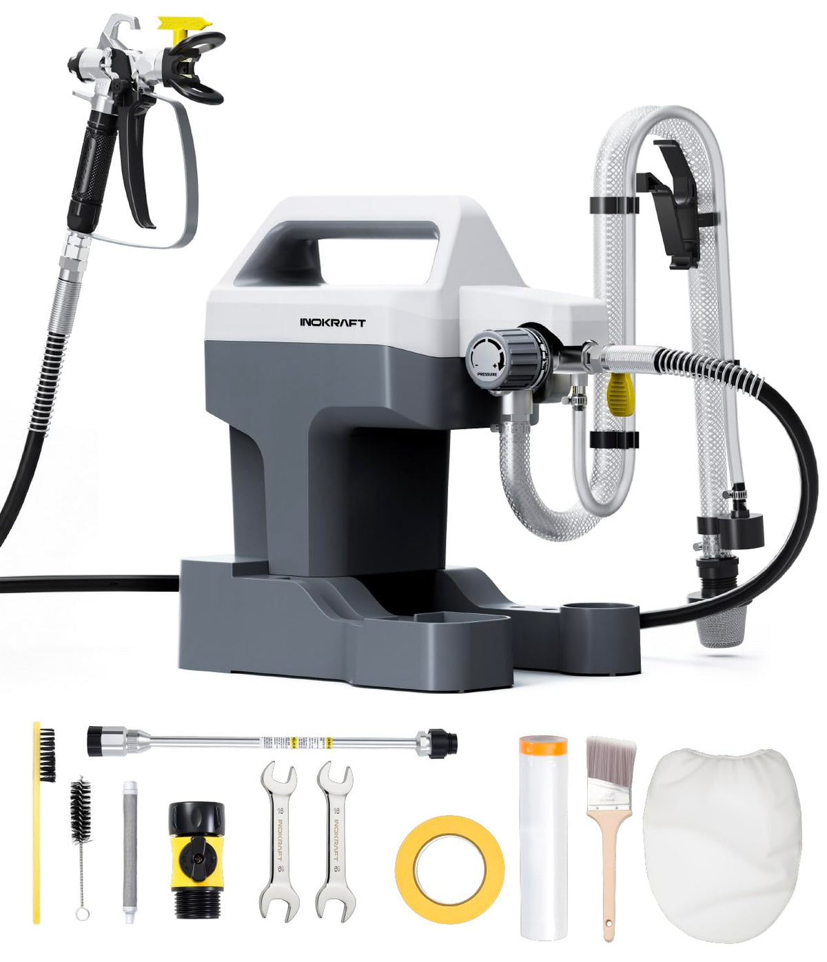 InoKraft NEO airless sprayer front view for precise interior painting.
