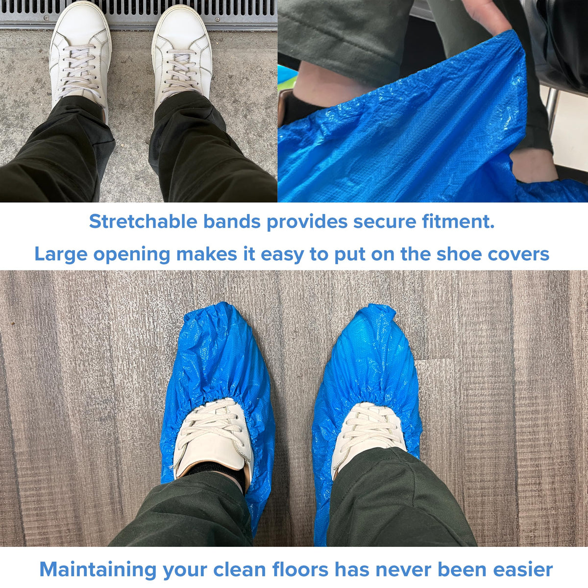 INNOVATIVE HAUS 100-pack disposable boot covers shown for bulk use