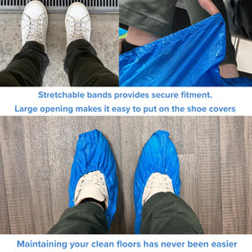 INNOVATIVE HAUS 100-pack disposable boot covers shown for bulk use