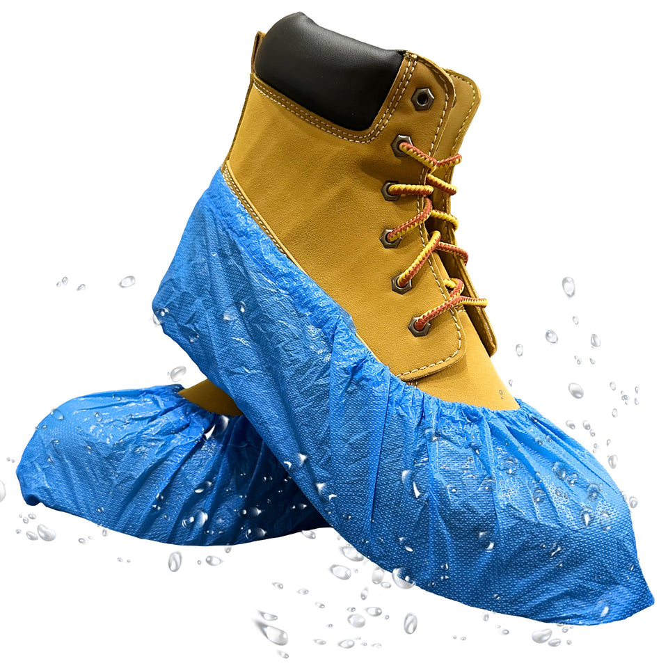 INNOVATIVE HAUS blue waterproof boot cover worn on foot for indoor protection