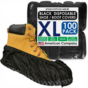 Innovative Haus black XL disposable boot covers protect floors while keeping shoes clean.