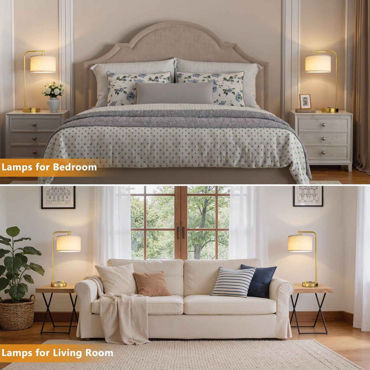 Innqoo bedside lamp pair linen shade texture softens light diffusion.