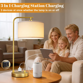 Innqoo bedside lamp pair USB outlets enabling three-device charging.