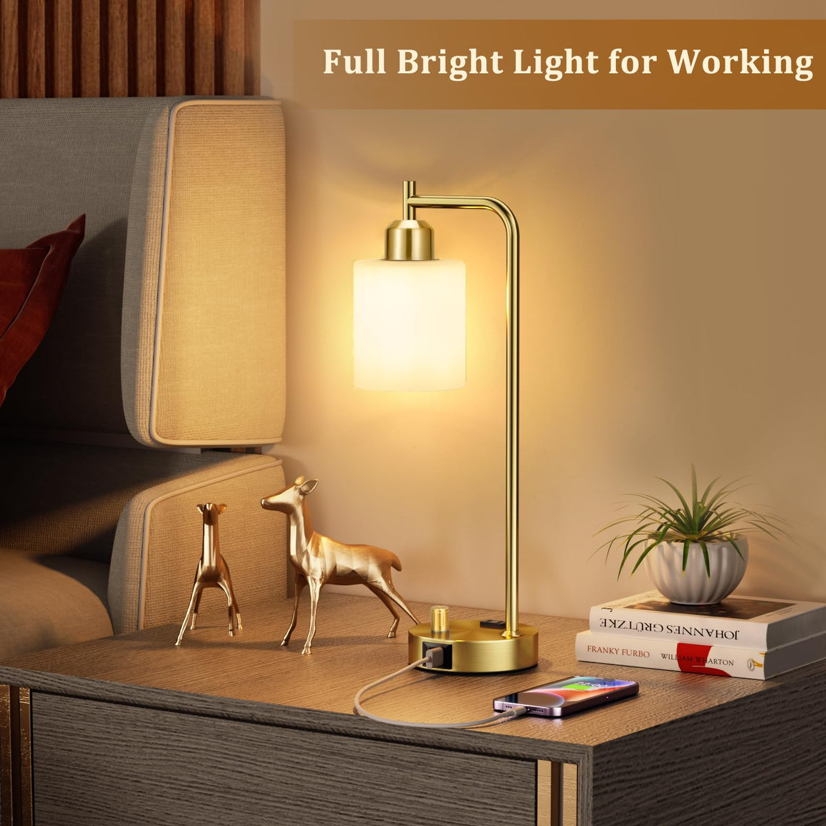 Innqoo Gold Lamp with brushed base adds industrial charm.