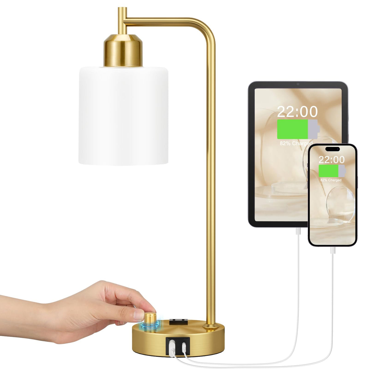 Innqoo Gold Lamp on a desk, keeping devices charged and organized.