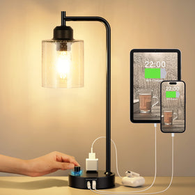 Innqoo industrial bedside lamp with USB-C port for convenient charging.