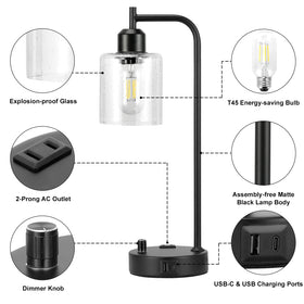Innqoo industrial table lamp pair enhances bedroom or living room ambiance.