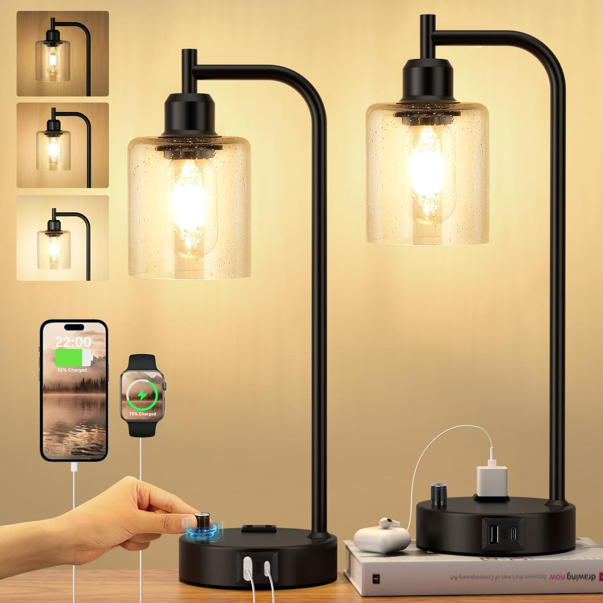 Innqoo industrial table lamp with dimmable knob, ideal for bedrooms.
