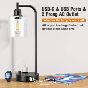 Innqoo lamp features matte black finish with thick glass shade.