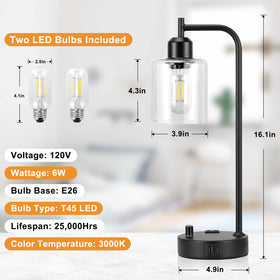 Innqoo industrial table lamp shows USB-C port and USB detail for charging.