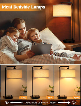 Innqoo tall table lamp features beige linen shade for warm ambience.