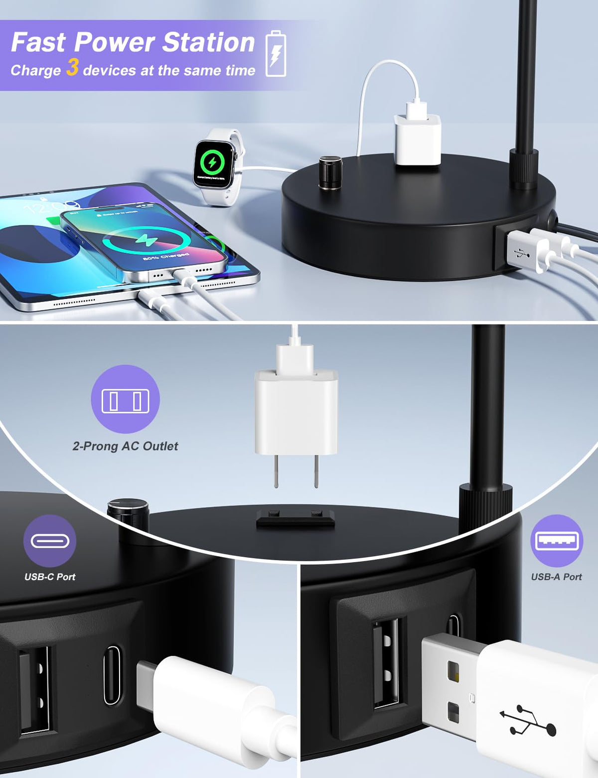 Innqoo tall table lamp offers dimmable brightness for reading.