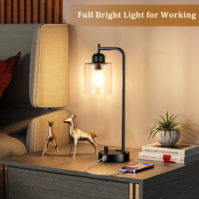 Innqoo lamp showing built-in USB-C and USB outlets for devices.