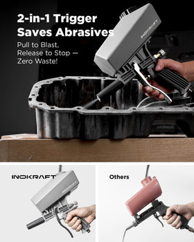 InoKraft ceramic nozzle targets rust and paint in tight spaces.