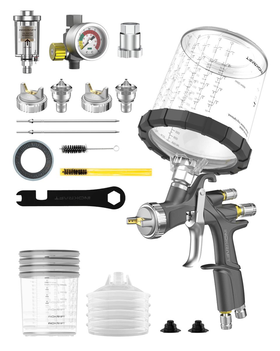 InoKraft D1 LVLP spray gun front view for smooth, controlled DIY painting