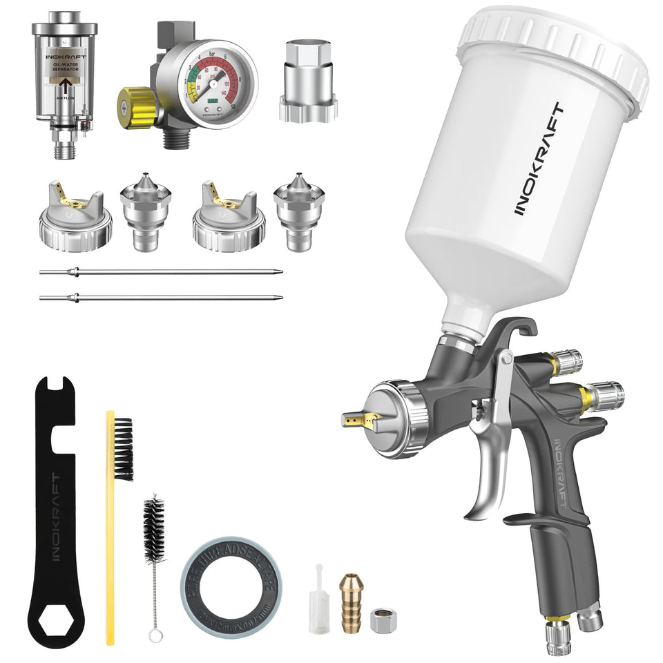 InoKraft D1 LVLP spray gun front view with ergonomic grip.