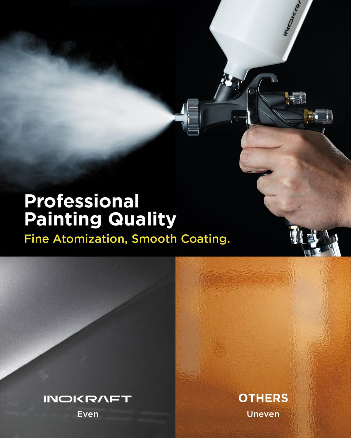InoKraft D1 LVLP spray gun nozzles 1.3-1.7 mm for versatile coatings.
