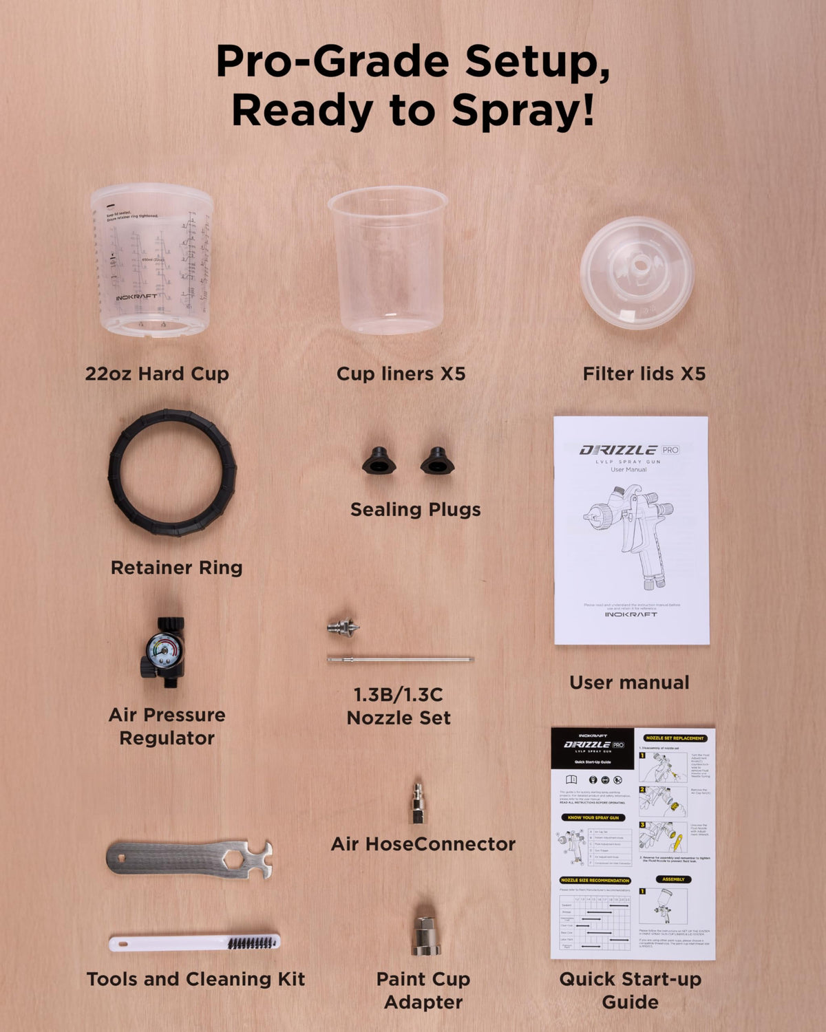 InoKraft Drizzle Pro LVLP spray gun durable construction for repeated professional use.