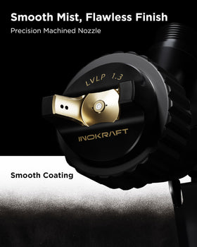 InoKraft Drizzle Pro LVLP spray gun 1.3B precision nozzle for fine basecoat atomization.